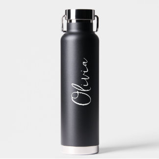 Elegant Script Personalised Name Minimalist Black Water Bottle