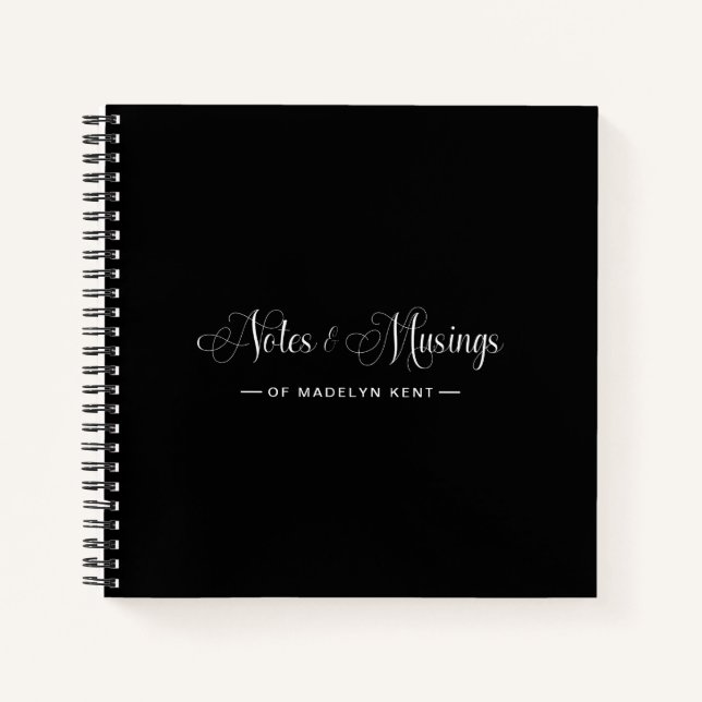 Elegant Script Personalised Notes & Musings Black Notebook (Front)
