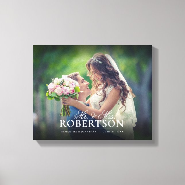 Elegant Script Personalised Wedding Canvas Print (Front)