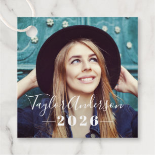 Elegant Script Photo 2026 Graduation Party Favour Tags