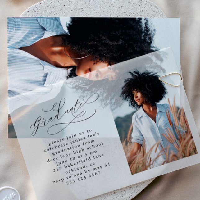 Elegant Script Photo Arch Graduation Party Vellum Invitations (Creator Uploaded)