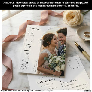 Elegant Script Photo Arch Wedding Save The Date Postcard