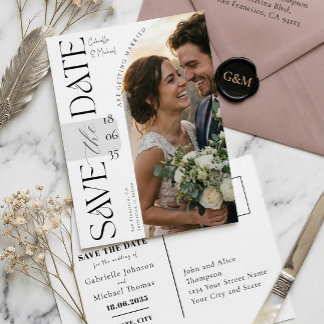 Elegant Script Photo Arch Wedding Save The Date Postcard