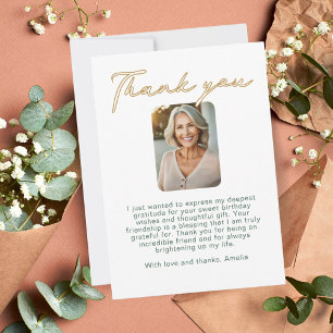 Elegant Script Photo Birthday  Thank You Card