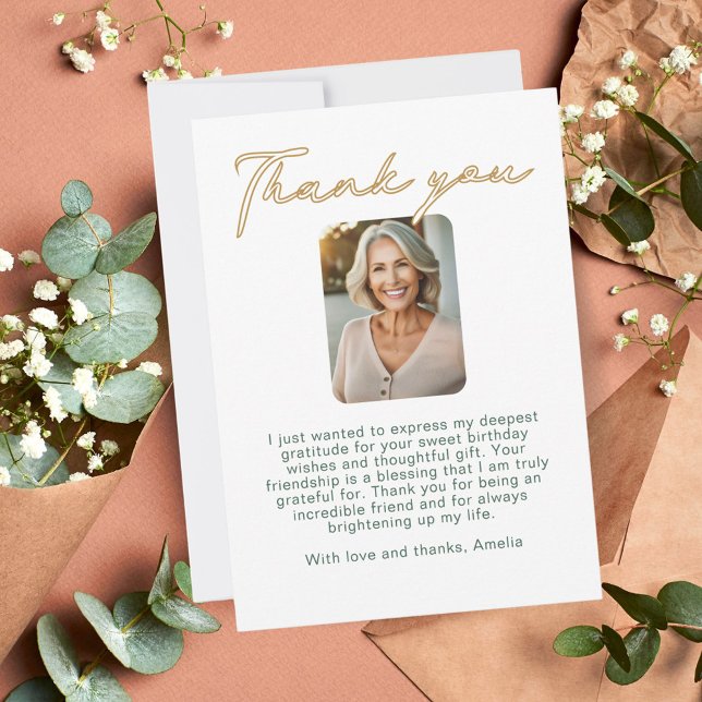 Elegant Script Photo Birthday  Thank You Card (Creator Uploaded)