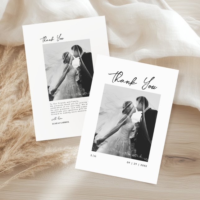 Elegant Script Photo Black and White Wedding Thank You Card (Creator Uploaded)