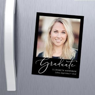 Elegant Script Photo Black Graduation Magnet