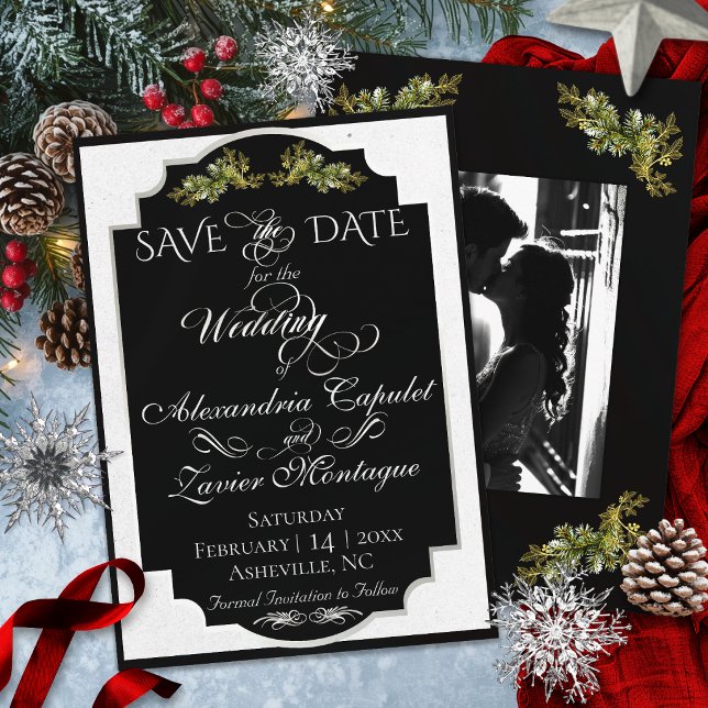 Elegant Script & Photo - Black/Silver Save The Date (Creator Uploaded)