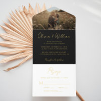 Elegant Script Photo Black Wedding