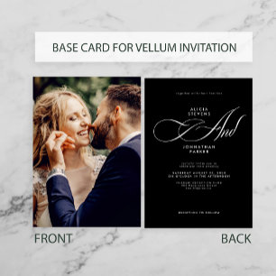 Elegant script photo black white wedding base card