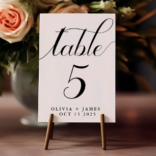 Elegant Script Photo Black White Wedding Table Number