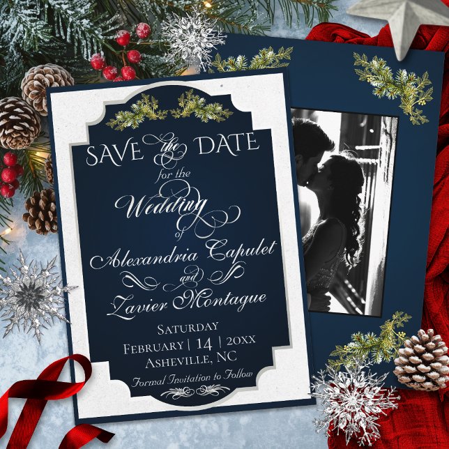 Elegant Script & Photo - Blue/Silver Save The Date (Creator Uploaded)