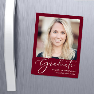 Elegant Script Photo Burgundy Graduation Magnet