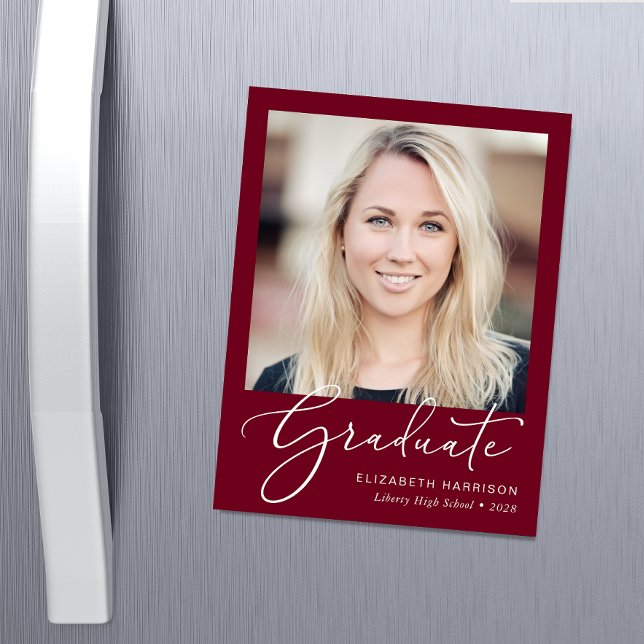 Elegant Script Photo Burgundy Graduation Magnet (Creator Uploaded)