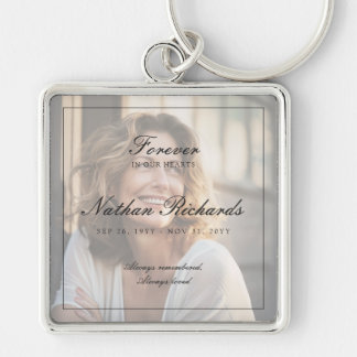 Elegant Script Photo Celebration of Life Funeral Key Ring