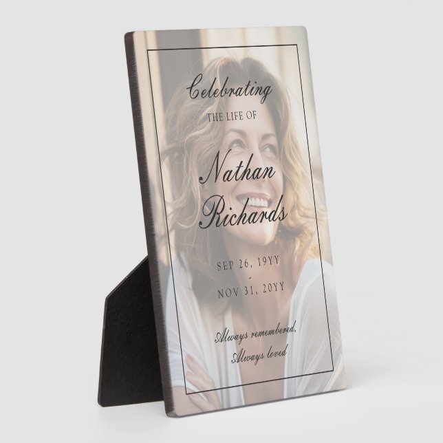 Elegant Script Photo Celebration of Life Funeral Plaque (Side)