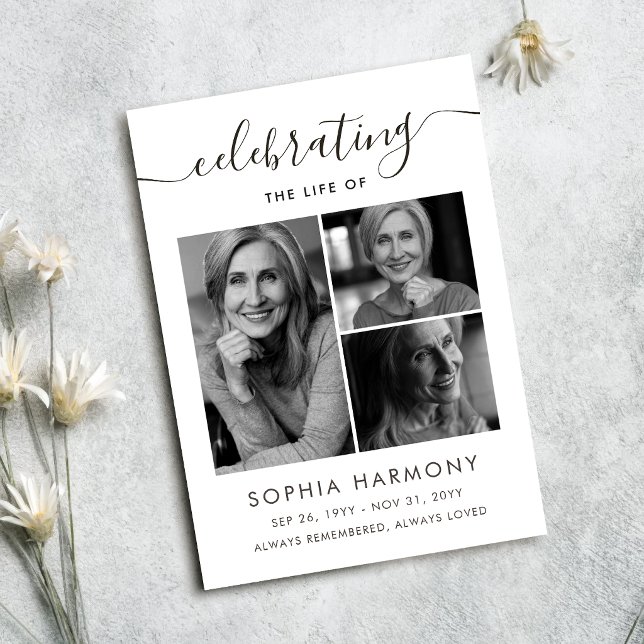 Elegant Script Photo Celebration of Life Program Card (Creator Uploaded)
