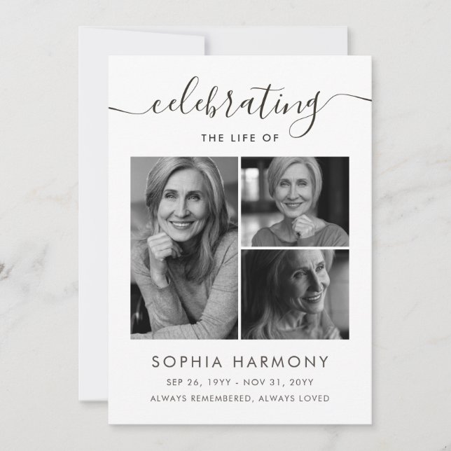 Elegant Script Photo Celebration of Life Program Card (Front)