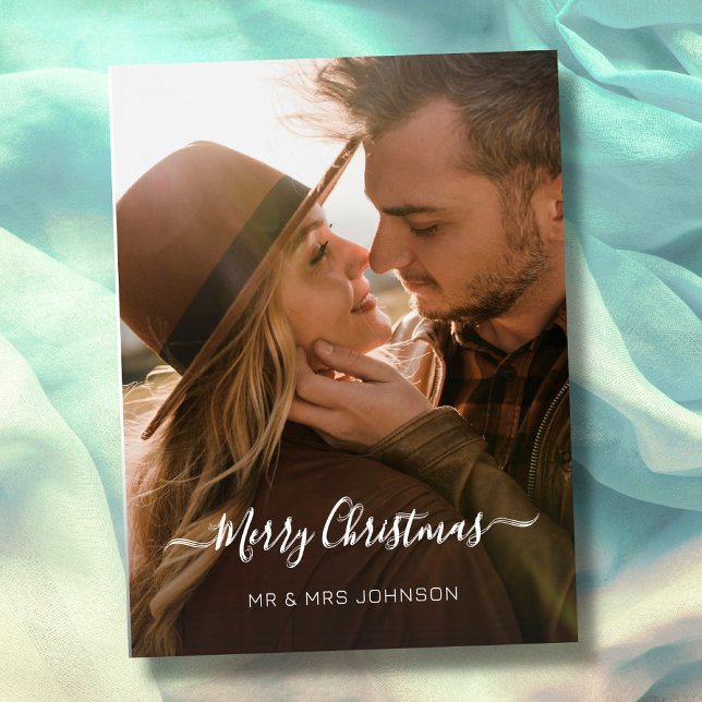 Elegant Script Photo Christmas 2 Side Design Holiday Postcard (Creator Uploaded)