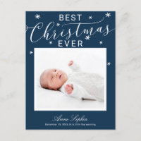 Elegant Script Photo Christmas Birth Announcement