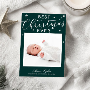Elegant Script Photo Christmas Birth Announcement