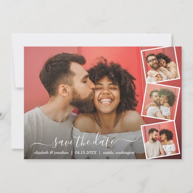 Elegant Script Photo Collage 5 Photos Modern Save The Date (Front)