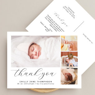 Elegant Script Photo Collage Birth Announcement Postcard
