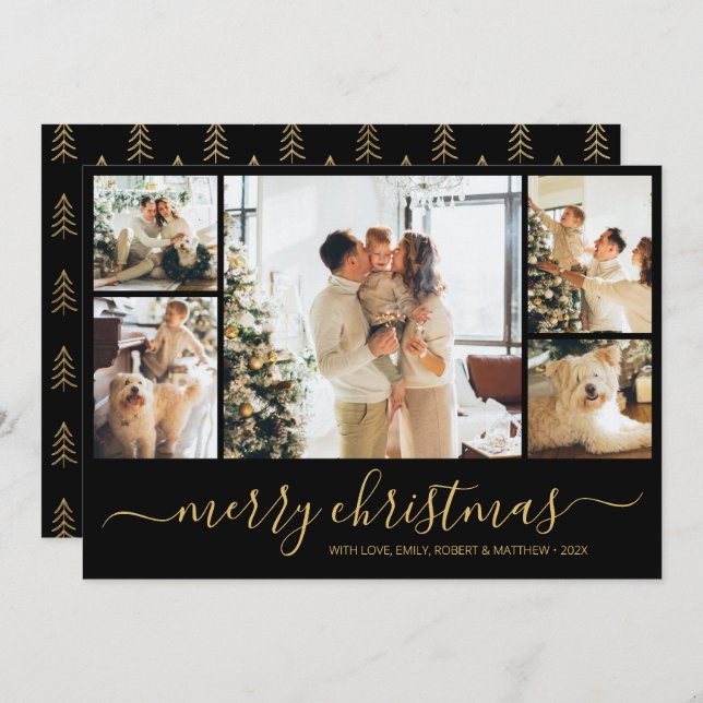 Elegant Script Photo Collage Christmas Card (Front/Back)