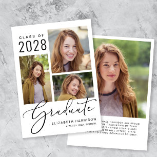 Elegant Script Photo Collage Graduation Announcement