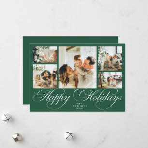 Elegant Script Photo Collage Traditional Christmas Holiday Card