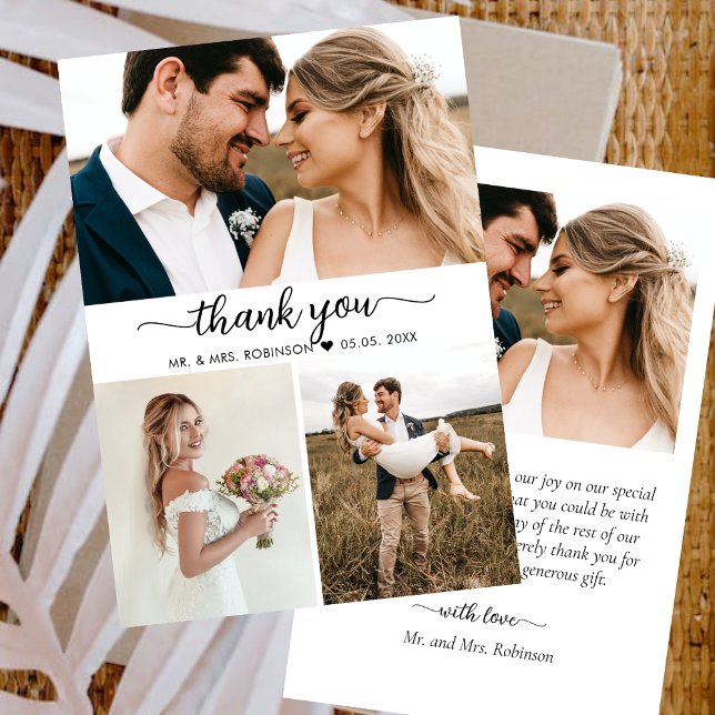 Elegant Script Photo Collage Wedding Thank You (Creator Uploaded)