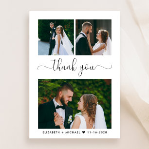 Elegant Script Photo Collage Wedding Thank You Card