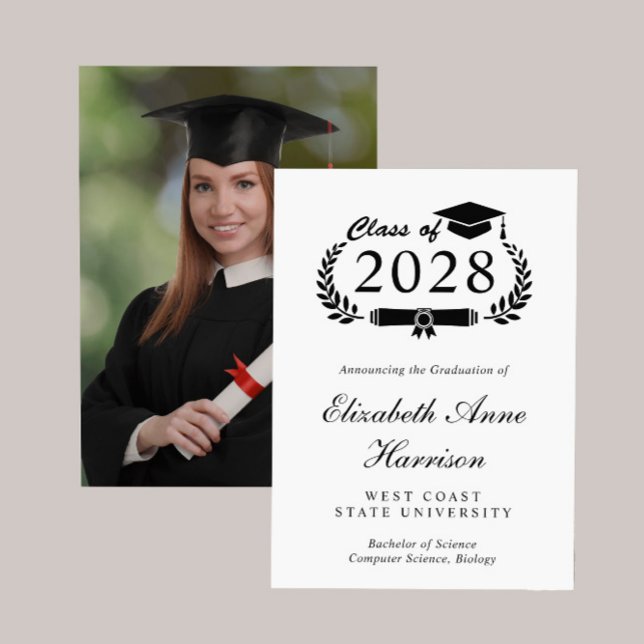 Elegant Script Photo College Graduation Announcement (An elegant college graduation announcement to celebrate the graduate's achievements)