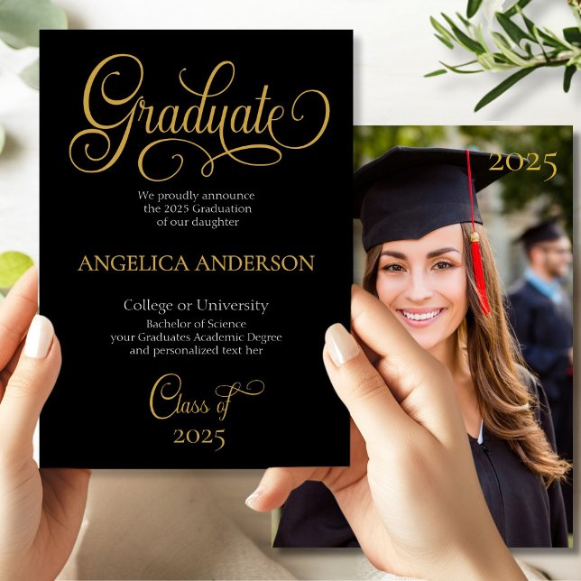 Elegant Script Photo College University Graduation Announcement (Creator Uploaded)