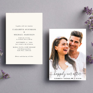 Elegant Script Photo Cream Wedding Invitation