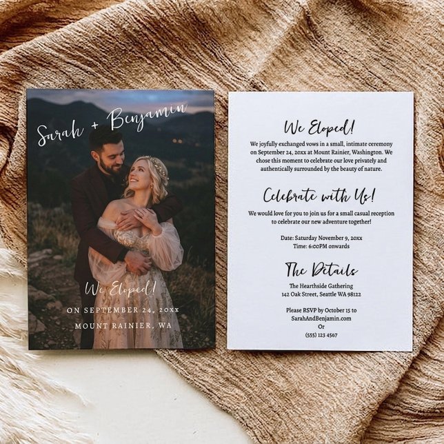 Elegant Script Photo Elopement Announcement (Elegant Script Photo Elopement Announcement)