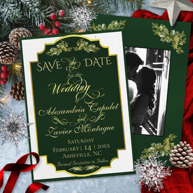 Elegant Script & Photo - Emerald/Gold Save The Date (Creator Uploaded)