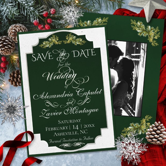 Elegant Script & Photo - Emerald/Silver Save The Date (Creator Uploaded)