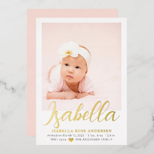 Elegant Script Photo Girl Baby Birth Announcement
