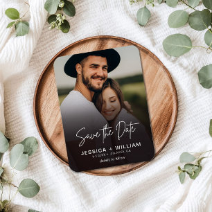 Elegant Script Photo Gradient Save the Date Magnet