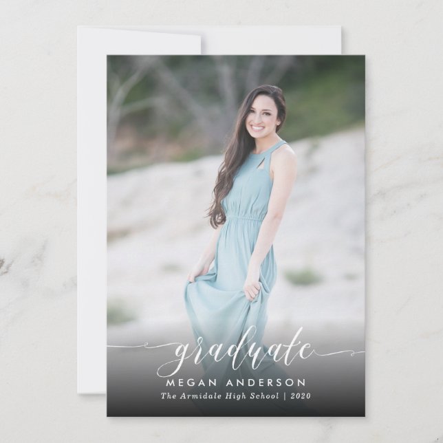 Elegant script photo graduation announcement (Front)