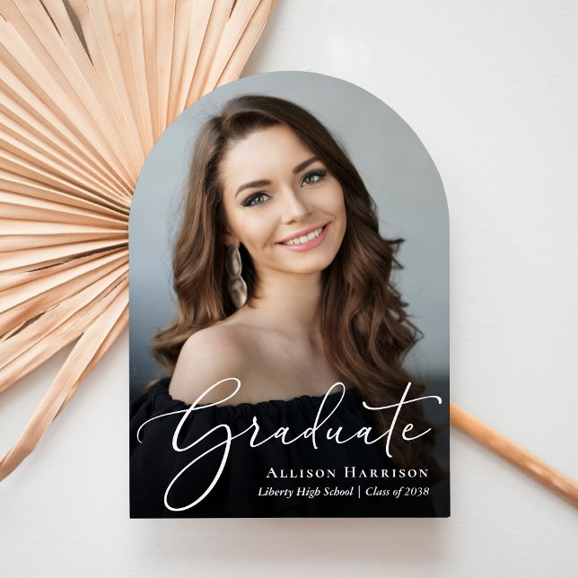 Elegant Script Photo Graduation Party Arch Invitation (Share the pride and excitement of your graduate's achievement with friends and family near and far)