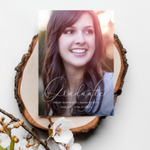 Elegant Script Photo Graduation Party White Invitation