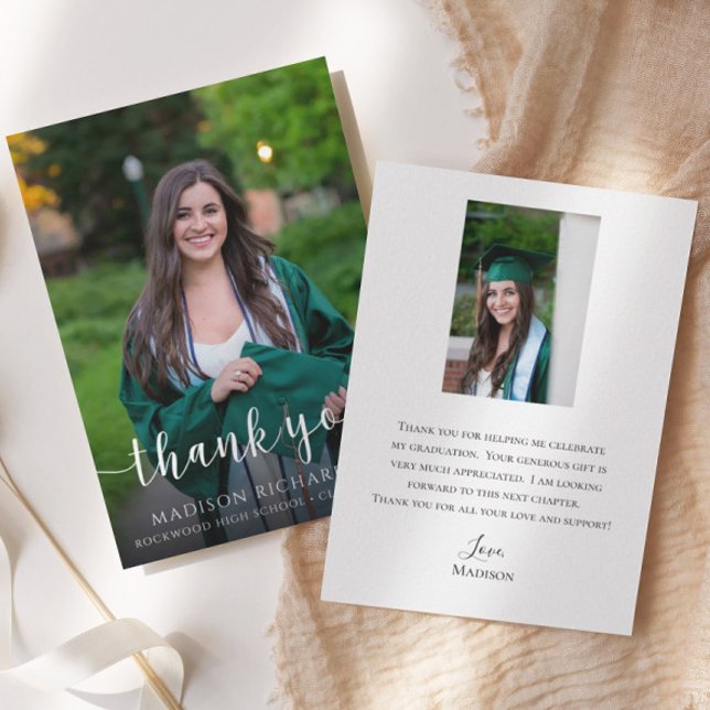 Elegant Script Photo Graduation Thank You Card (Creator Uploaded)