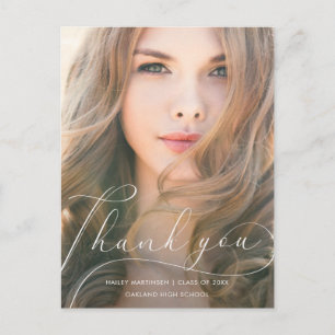 Elegant Script Photo Graduation Thank you Postcard