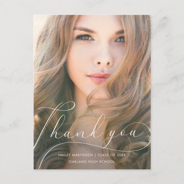 Elegant Script Photo Graduation Thank you Postcard (Front)