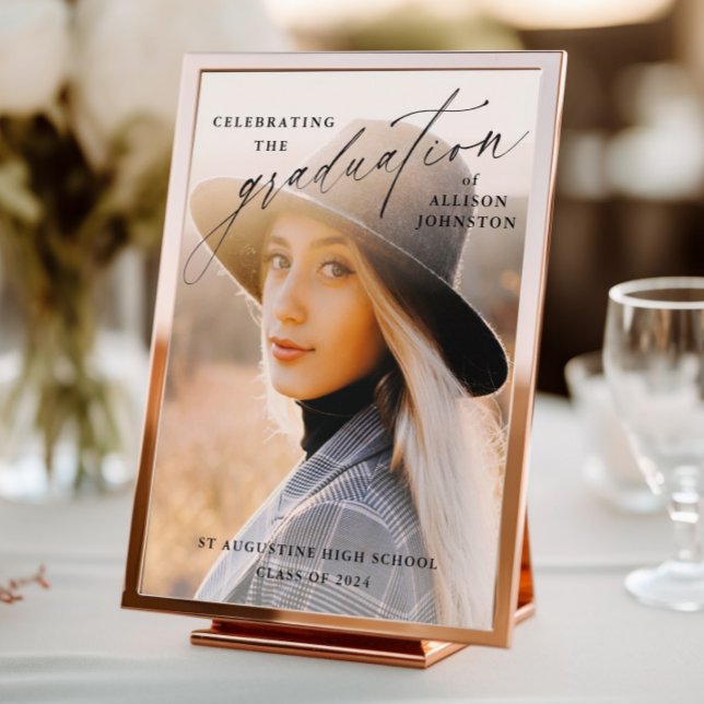 Elegant Script Photo Graduation Welcome Poster (Elegant script photo graduation poster sign.)