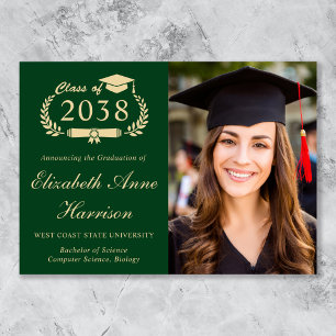 Elegant Script Photo Green Gold College Graduation Announcement