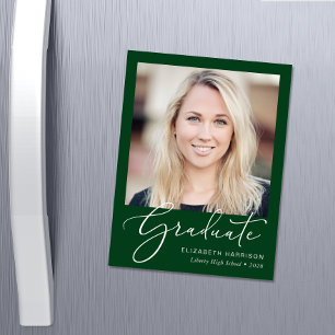 Elegant Script Photo Green Graduation Magnet