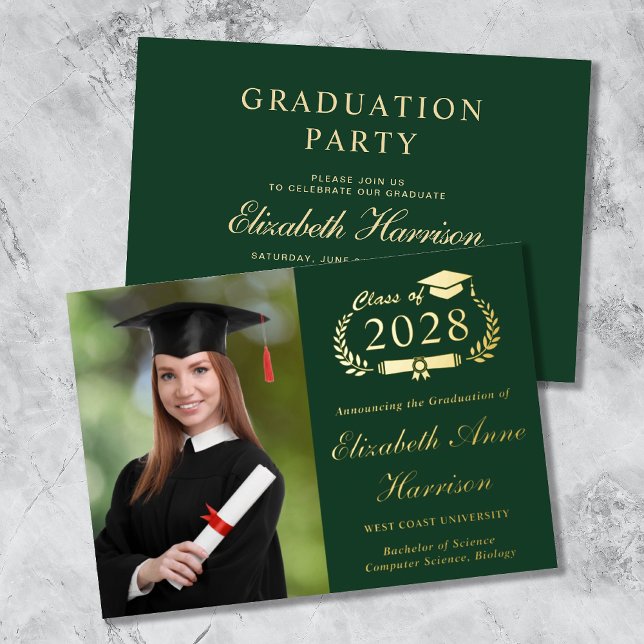 Elegant Script Photo Green Graduation Party (Creator Uploaded)